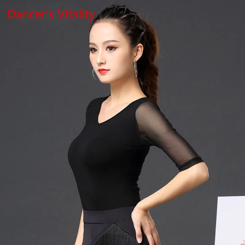 Latin Dance Shirt Neue Weibliche Erwachsene Nationalen Standard Ballroom Dance Kostüm Sexy Tops Leistung Praxis Kleidung