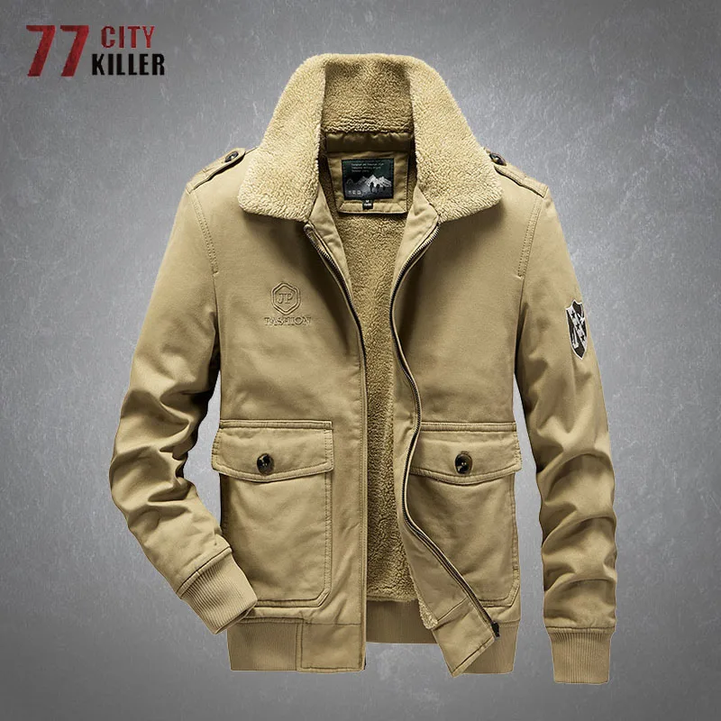 Military Bomber Jacket Men Winter Warm Thick Fleece Fur Collar Parka Male Casual Loose Cotton Army Tactical Jackets Big Size 6XL