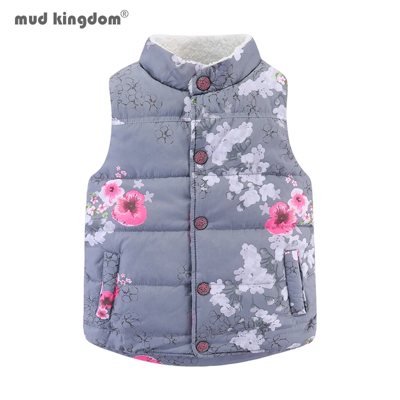 Mudkingdom Toddler Floral Vest Jacket for Girls Waistcoat Sleeveless Coat Thick Outerwear Kids Cotton Warm Winter Clothes