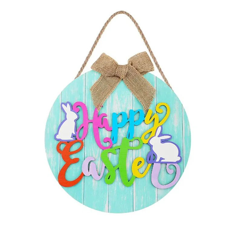 Round wooden doorplate welcome Easter bow creative wooden doorplate.