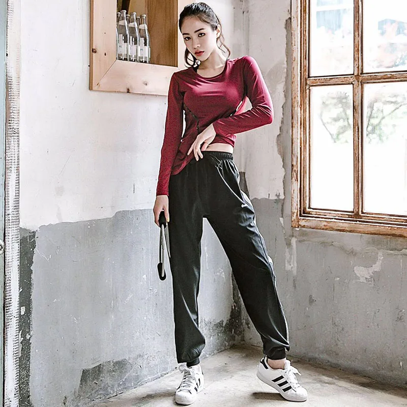 Women Sports Tracksuits Running Gym Sportswear Female 2pcs Set Tops + Pants Long Sleeve Stretch Sweatshirt Sweatpants Suit