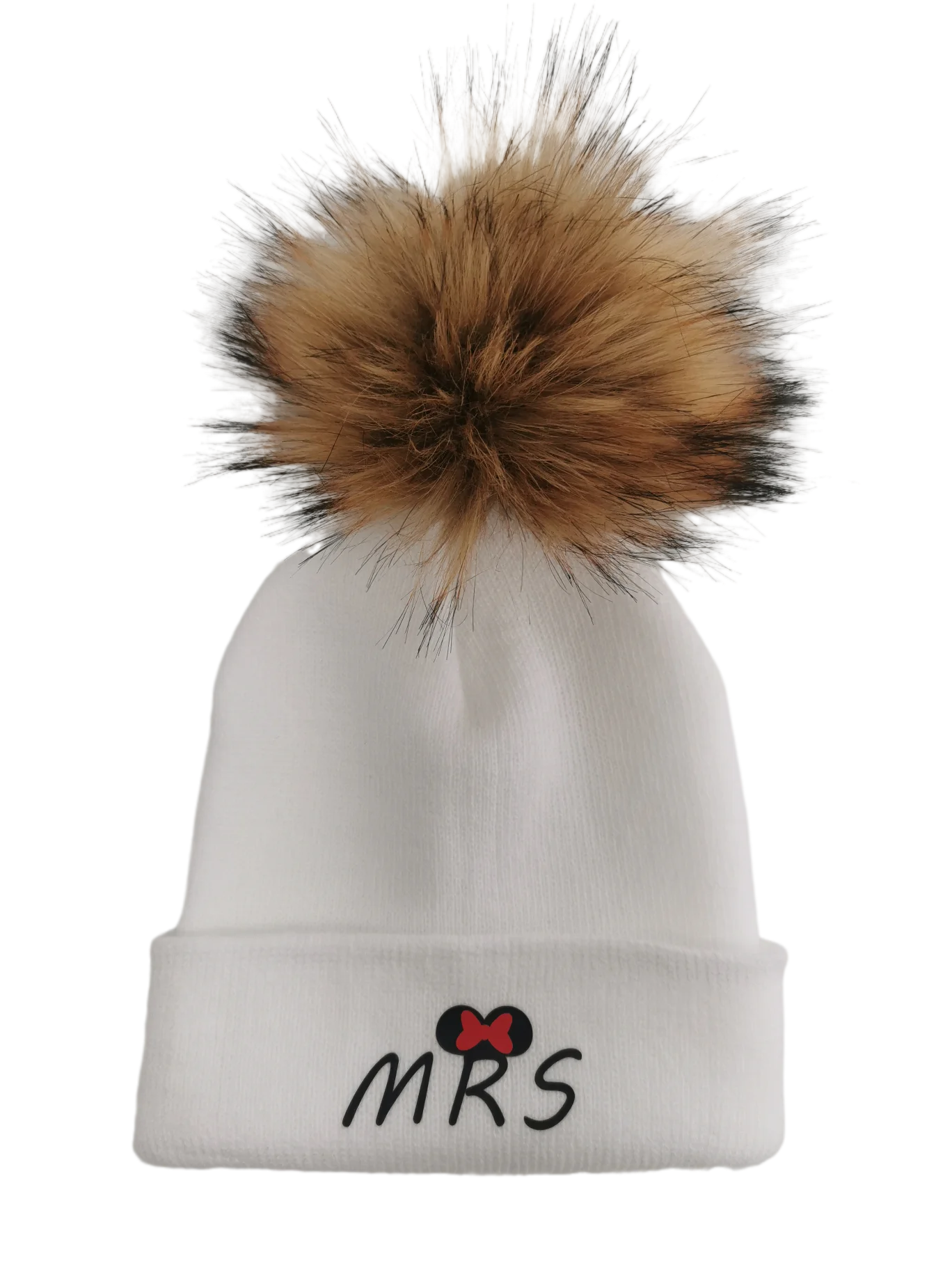 newborn infant MRS MR printed babyraccoon Faux Fur pompom hat cap for girl and boy  kids beanies casual skullies