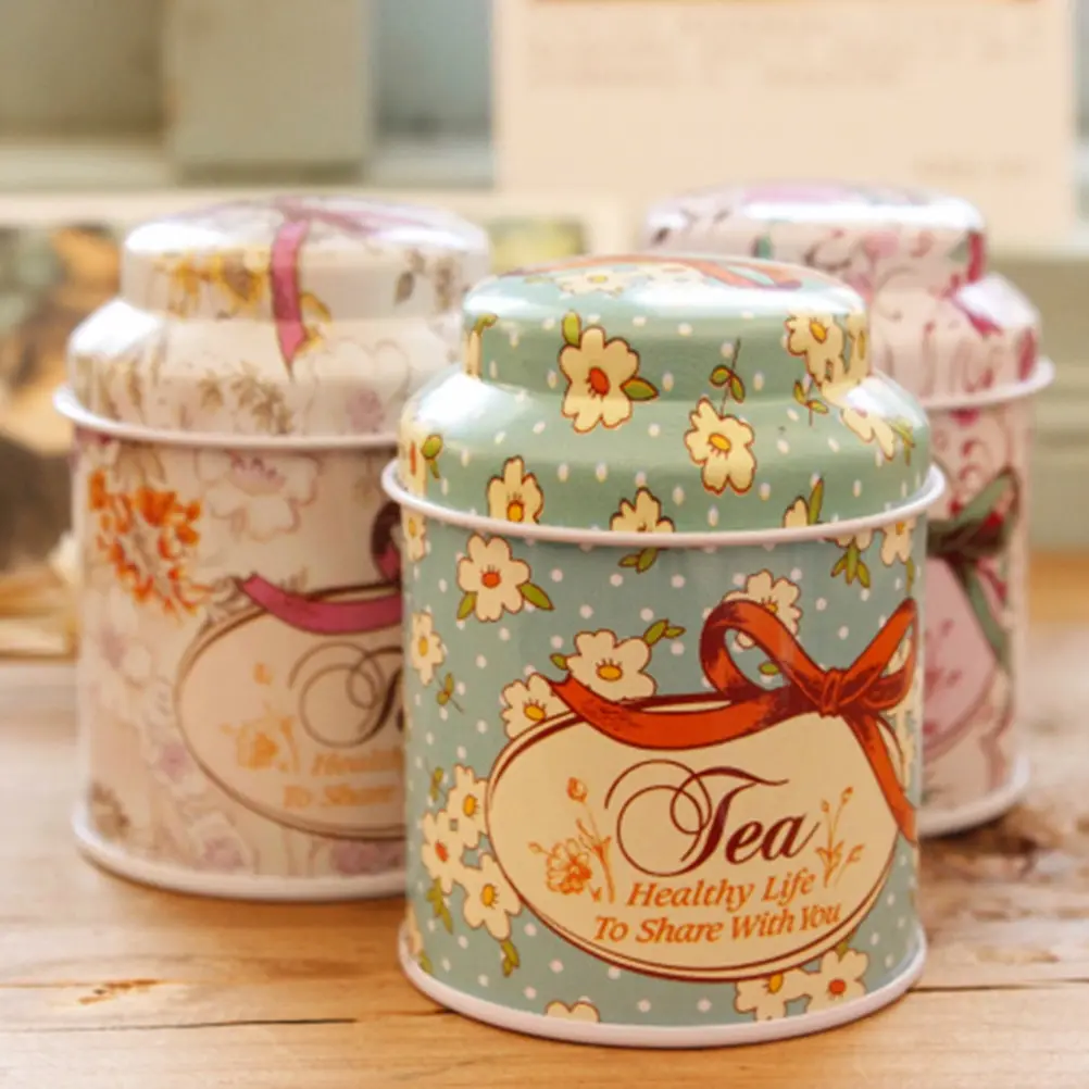 Fresh Style Candy Sealed Cans Box Flower Design Metal Sugar Coffee Tea Tin Jar Container Random Color