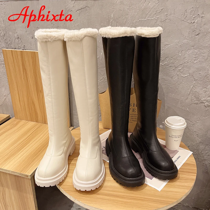 Aphixta 2022 Winter Warm Plush Long Boots Women Modern Over the Knee Back Zipper Comfortable Long PlatformShoes Boots