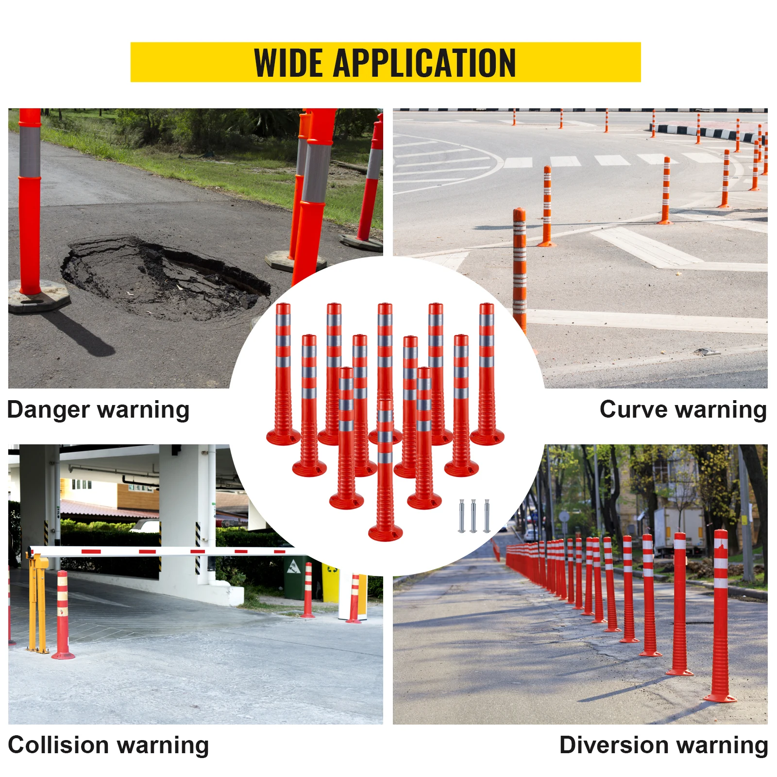 VEVOR 6 Pack /12 Pack Traffic Delineator Post flessibile channelier Cone 30 pollici Spring Post flessibile PU riflettente Band Design