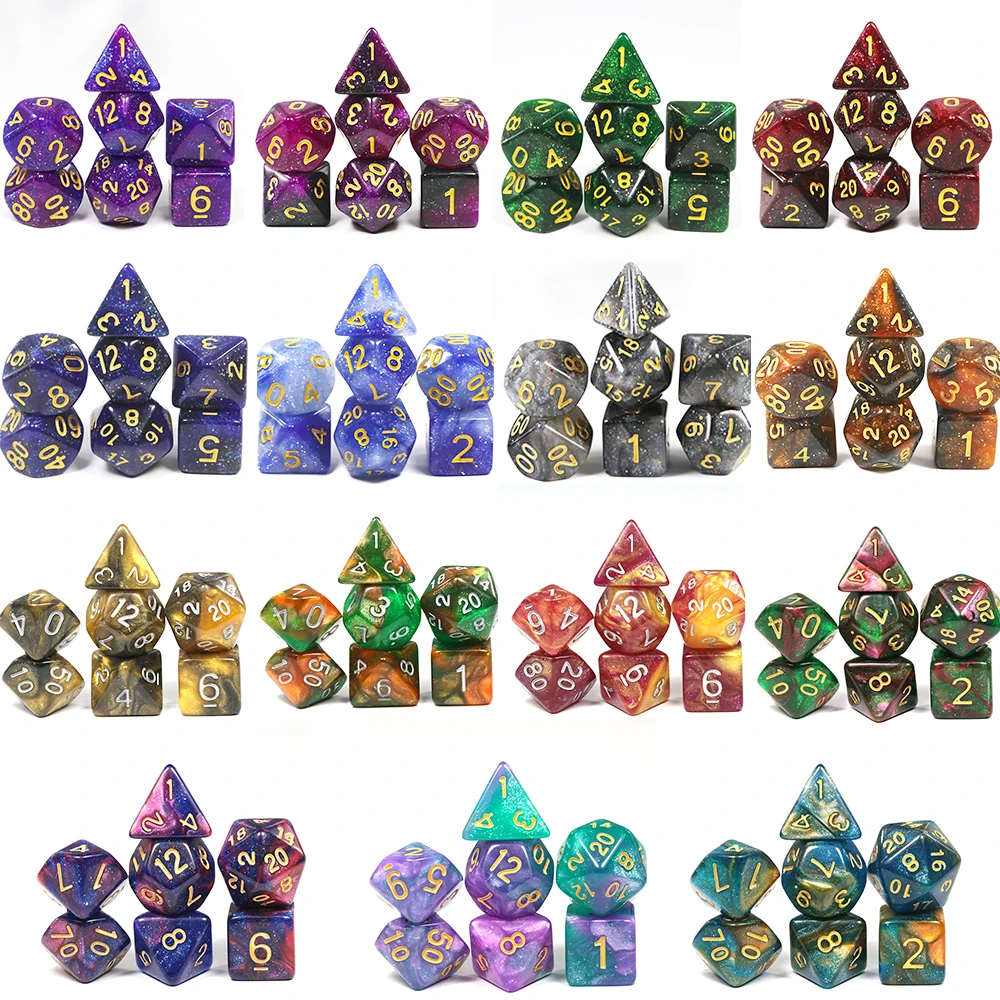 High Quality 15 color Creative Universe Galaxy Dice Set of D4-D20 Glitter Powder Amazing Effect for DNDGame Tabletop TRPG Games