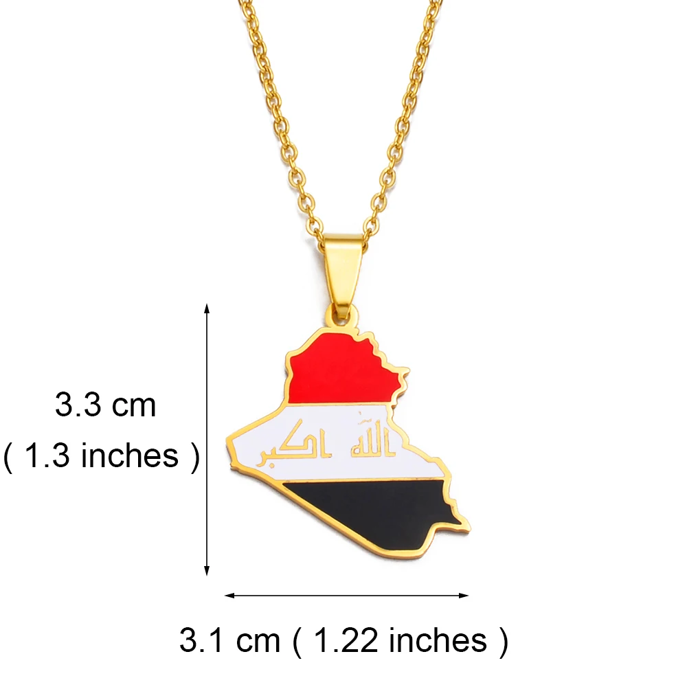 Anniyo Republic Of Iraq Map Flag Pendant Necklaces Jewelry Charms Map Of Iraq Chain Necklace #267721