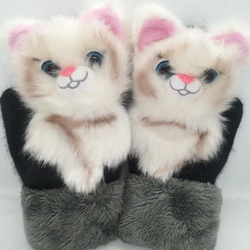 Cute Big Girls Boys Winter Gloves Animals Cat Dog Panda Design Warm Outdoor Mittens Kids Costume Plush Knitted Women Gloves