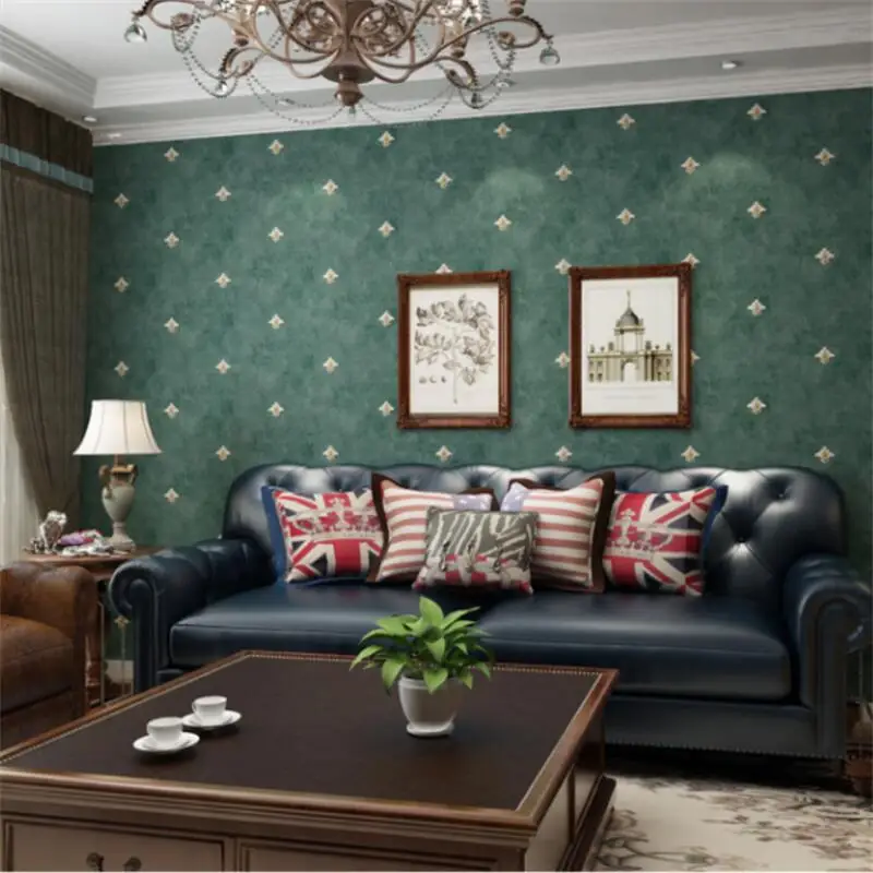 

wellyu American country pastoral style dark green wallpaper retro European style bedroom living room TV background wall paper