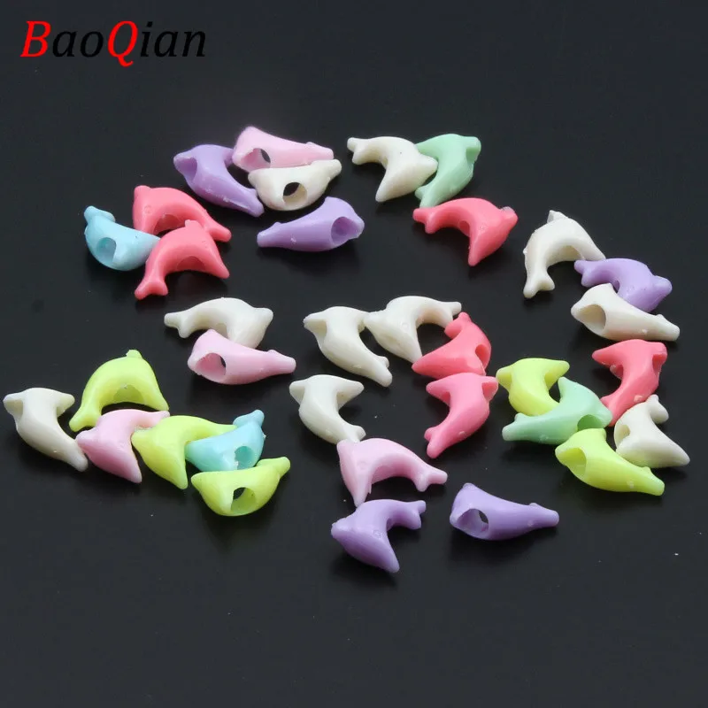 50pcs Cute Dolphin Acrylic Beads DIY Candy Color Marine Animal Beads Making Necklace Bracelet Jewelry Accessories 10x14mm