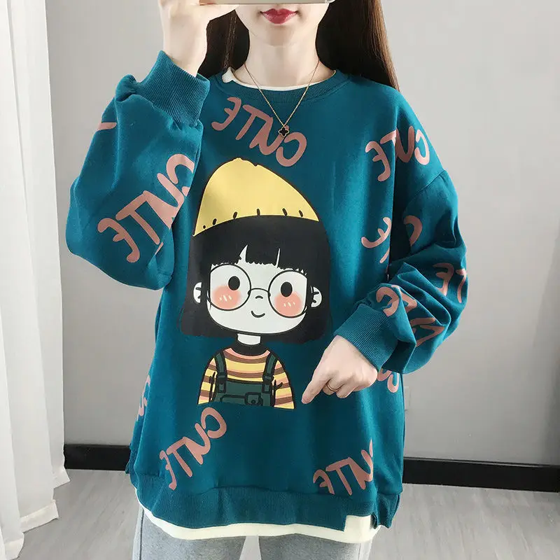 Baumwolle Herbst Winter Mädchen Mantel sowie Samt lässig süße Frauen Kleidung Sweatshirt Druck Harajuku mit Brille niedlichen Mädchen Pullover