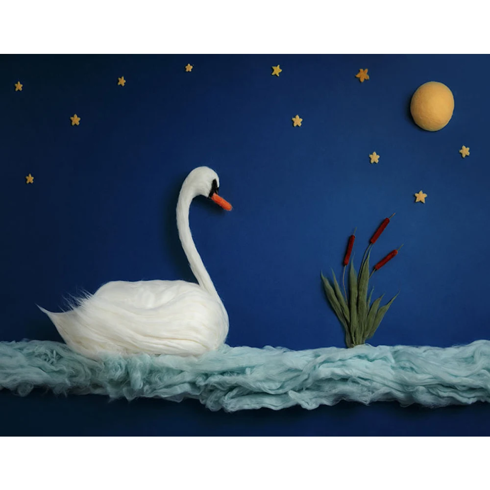 

White Swan Backdrop for Newborn Photography Printed Blue Sky Moon Stars Baby Kids Birthday Party Photo Decoration Backgrounds