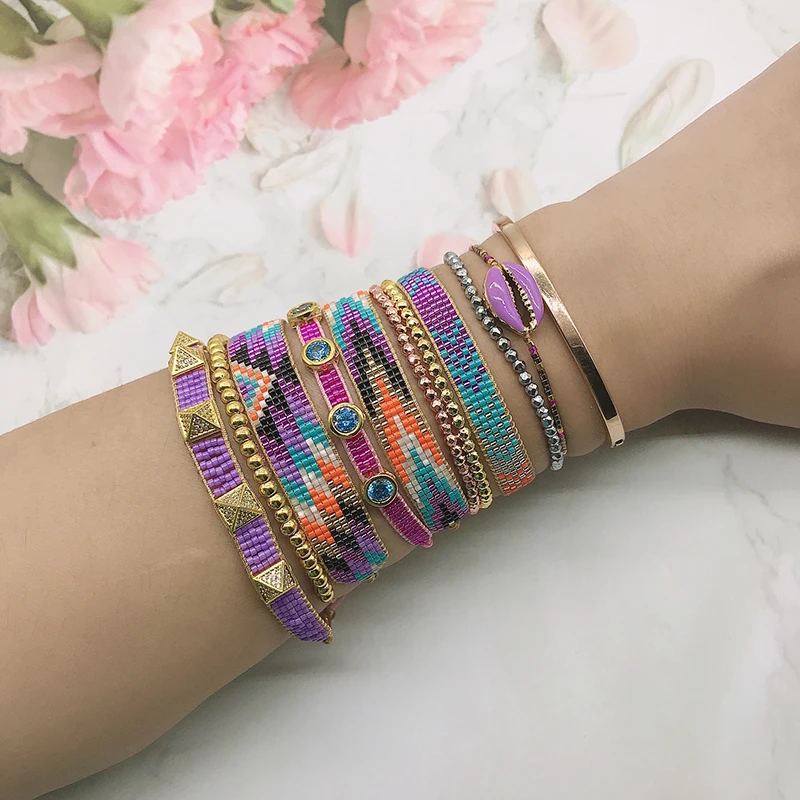 BLUESTAR MIYUKI Bracelet Gemetric Pattern Bracelet Femme Copper Alloy Pulseras Mujer Moda Shell Crystal Handmade Woven Jewelry