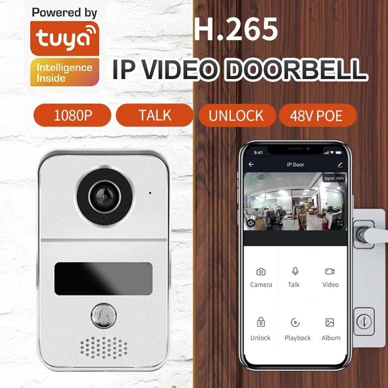 Sem Fio IP Campainha Intercom, Wi-Fi Video Door Phone, Controle Remoto Móvel, Sistema de Controle de Acesso, Nova Versão, Tuya, 2MP, 1080P, POE