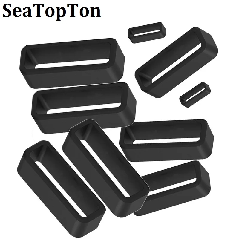 New 10Pcs Black Watchband  12 14 16 18 20 22 24 26 28 30mm Silicone Band Rubber Watch Strap Loops Ring Accessories Holder Locker