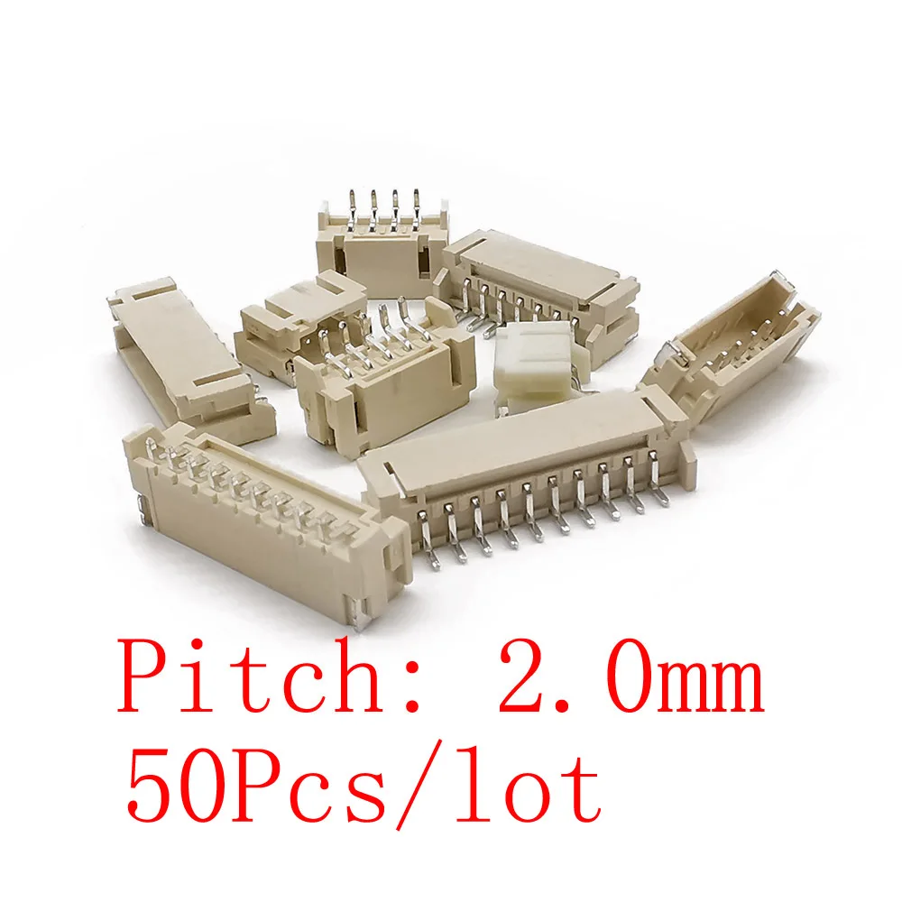 50Pcs PH2.0mm 2P 3P 4P 5P 6P 7P 8 P 9P 10Pin Horizontal SMD Socket Horizontal Socket Patch Plug Terminal SMD Wire Connector