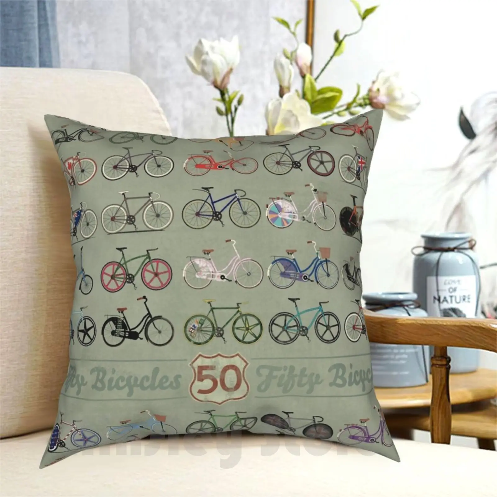 Fifty Bicycles Pillow Case Printed Home Soft Throw Pillow Bike Bikes Cycle Cycling Bicycle Bicycles Fixie Fixed Gear