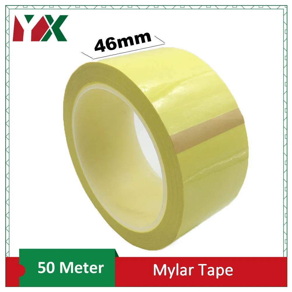 YX 1 szt. 46mm samoprzylepna taśma izolacyjna Mylar do transformatora, silnika, kondensatora, owijki cewki, żółta przeciwzapłonowa 50 m/rolka