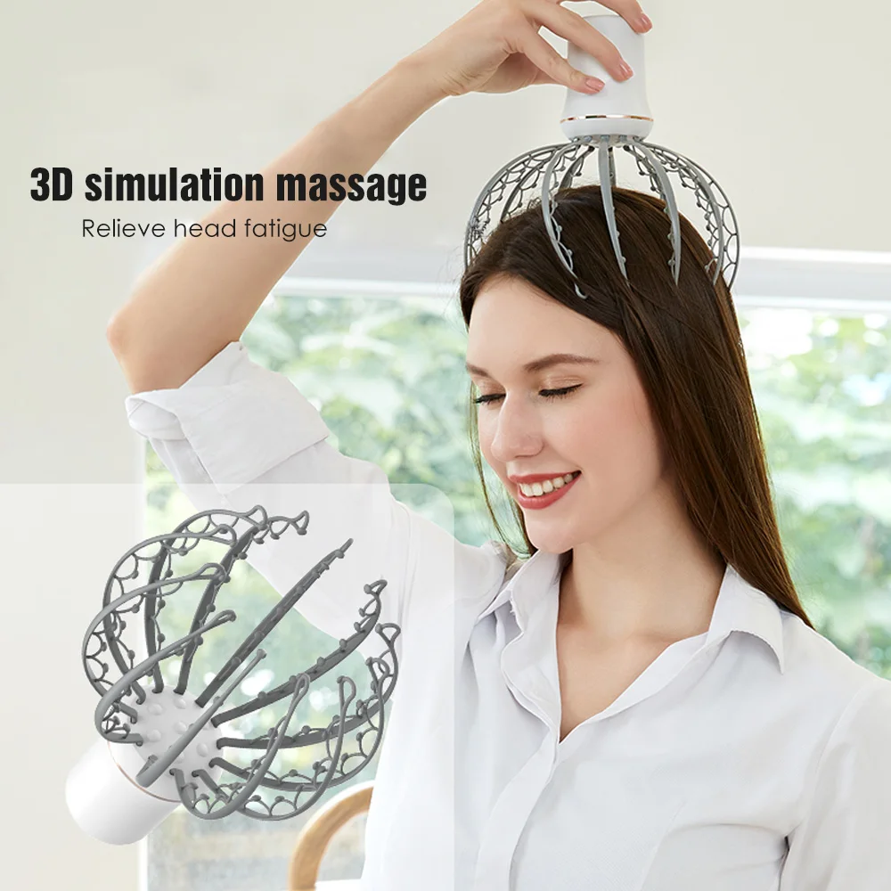 

Electric Octopus Scalp Massager Acupoint 12 Claw Electrowave Headache Relief Cap Wireless Vibration Physiotherapy Head Masssager