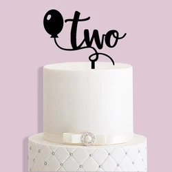 Two 2nd Balloon Birthday Cake Topper Personalized Black Gold Mirror Acrylic Cake Topper Baby Shower Birthday Party Event Cake De