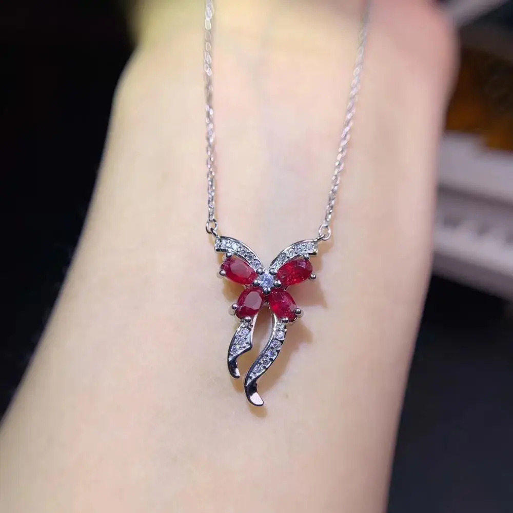 Natural red Ruby  gemstone pendant for necklace with silver butterfly style hot selling gift style  birthday child presents