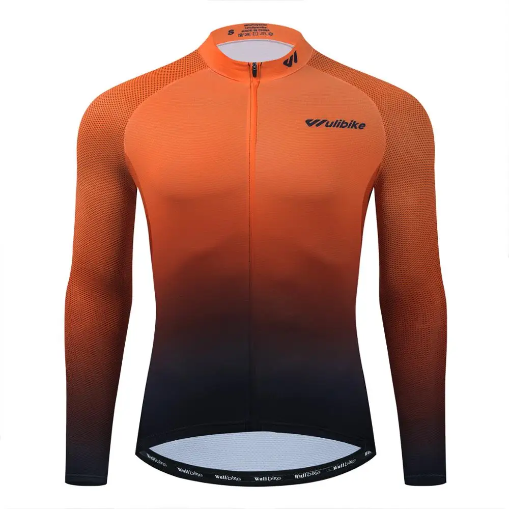 Wulibike Men's Long Sleeve Cycling Jersey for Spring Autumn MTB Bicycle Quick-dry Orange T-Shirt Man Cycling Clothes Sportswear