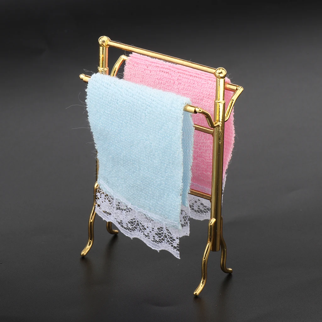 12th Realistic Miniature Bathroom Towels Rack Set, Exquisite Crafted Cute Designed, Dollhouse Accessories Doll House Decor