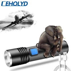 T6 Super Bright Usb Rechargeable Built in Battery LED Flashlight Waterproof Torch 3 Modes Zoomable Camping Light  Lantern