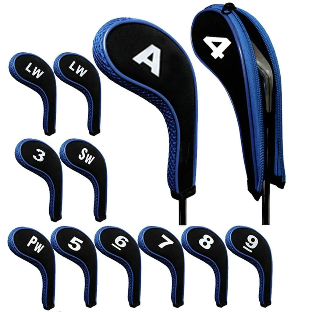 Chất Lượng Cao 12 Cao Su Neoprene Bao Bọc Đầu Gậy Golf Câu Lạc Bộ Golf Sắt Putter Bảo Vệ Số Bộ In Hình Dây Kéo Dài cổ