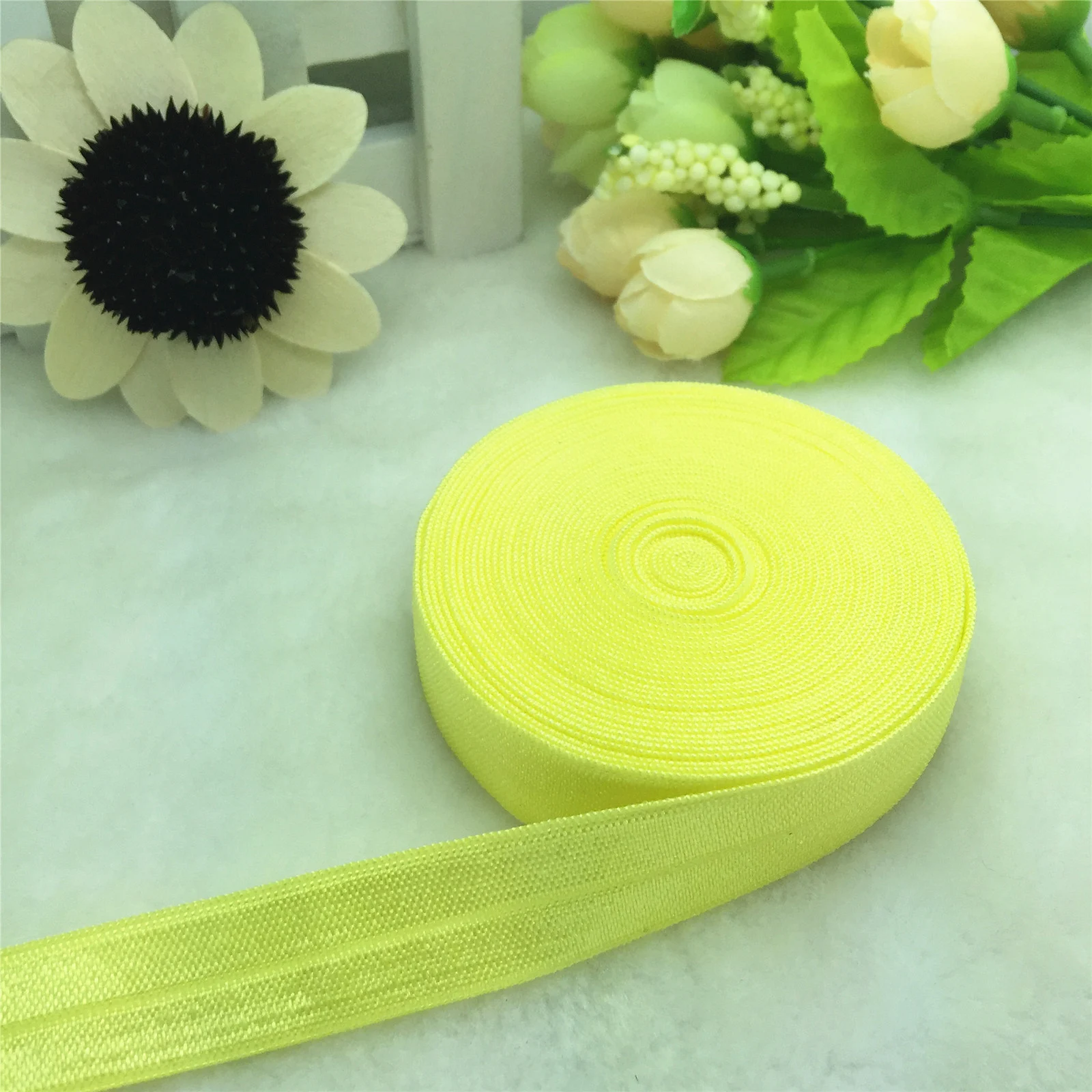 Bande de Satin élastique en Spandex jaune, 15mm, 5/10 Yards, 5/8 pouces, multi-tours pliable, à faire soi-même