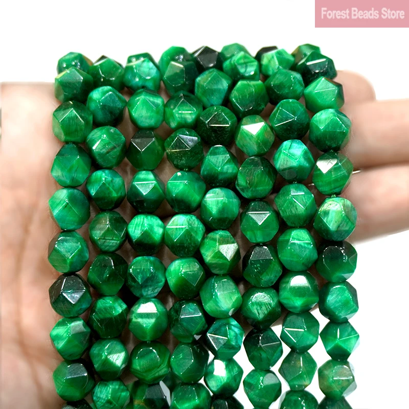 Diamond Faceted Green Tiger Eye Natural Stone Round Beads DIY Bracelet Necklace Charms for Jewelry Making 15