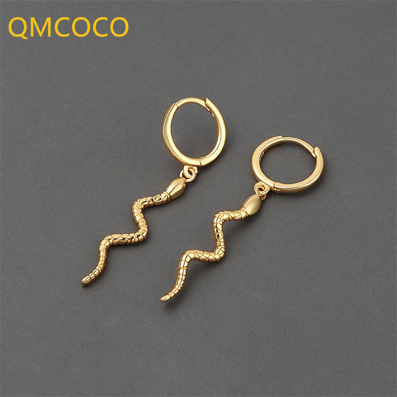 QMCOCO Silver Color  Snake-Shape Hoop Earrings For Women And Girl Animal Punk Eardrop For Birthday Party Jewelry Accessories