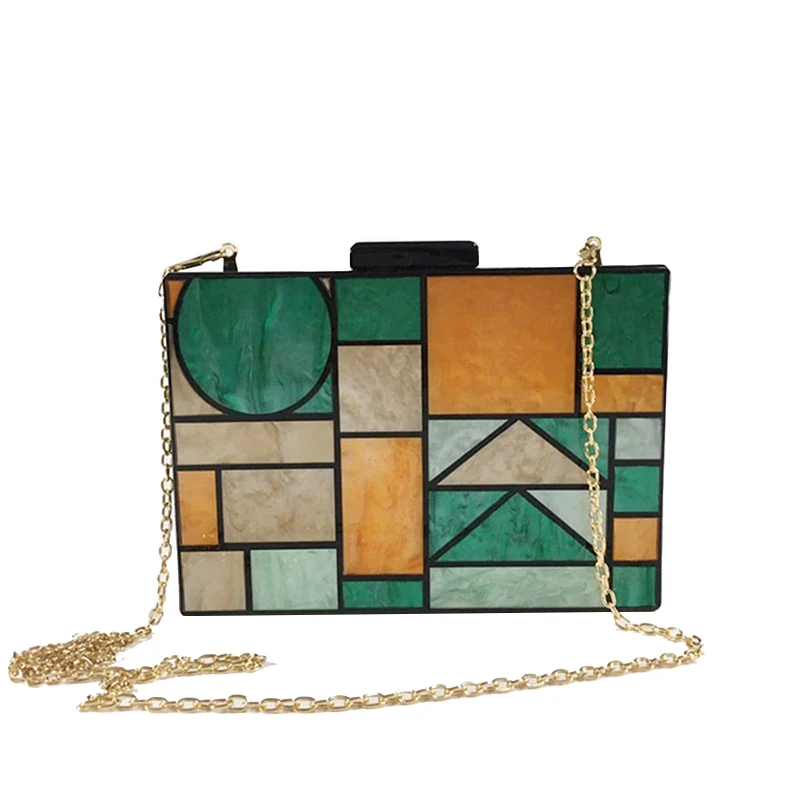 New Luxury Acrylic Evening Bags Chic Clutch Purse Multicolor Patchwork Crossbody Bag Party Women\'s Wallet Fashion Chain Handbags