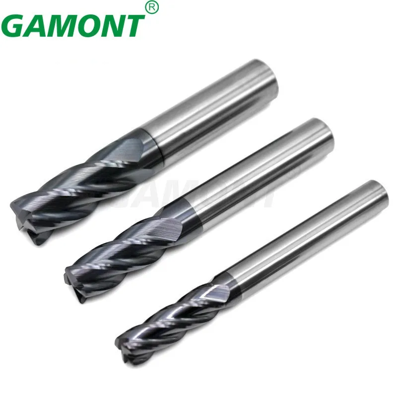 GAMONT HRC50 Tungsten Steel Carbide 4-Flute Nano Coating Round Nose Milling Cutter CNC Machinery Maching Special Endmills Tools