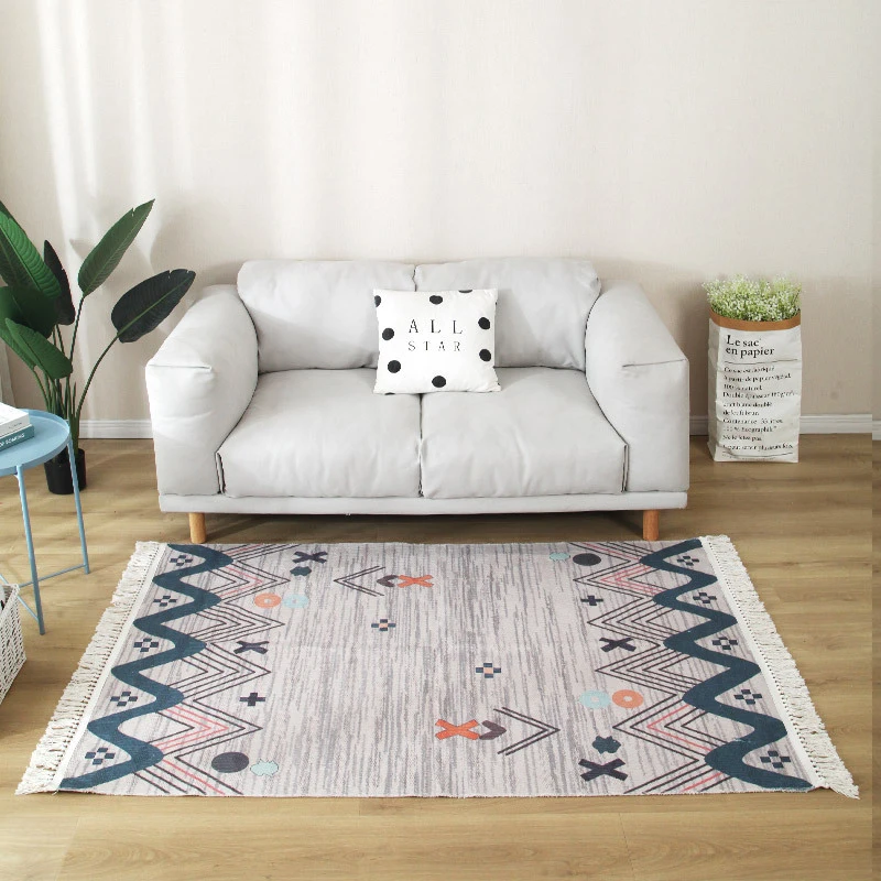 Nordic Carpet for Living Room Cotton Linen Hand Woven Bedroom Rug Tassel Macrame Tassel Floor Mat Pray Tatami Mat Custom Size