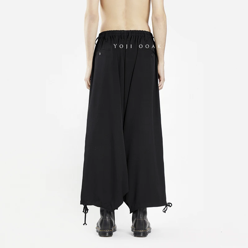 

Весенне-летние мужские новые свободные брюки-кюлоты с завязками на низких пуговицах, юбка на два ношения, черные брюки Barron