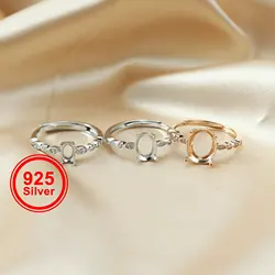 Multiple sizes simple rose gold silver oval Gems CZ stone prong bezel solid 925 sterling silver adjustable ring settings 1224012