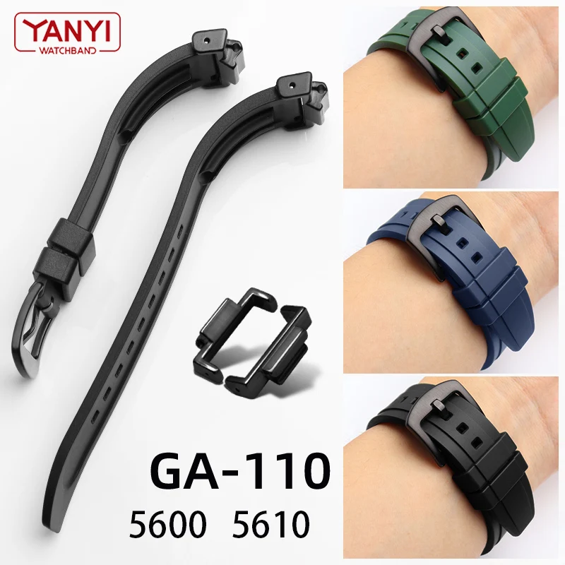 FKM Fluorine Rubber Watchband with Adapters Connector 16mm for Casio for G-SHOCK GA-110 GA-100 DW-5600 6900 GA-2100 watch strap