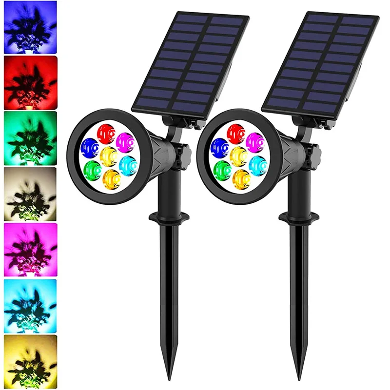 Solar Lights Outdoor7 LED Color Changing Landscape Waterproof Solar Spotlights Lamp Adjustable Wall Garden Lights Yard Lighting