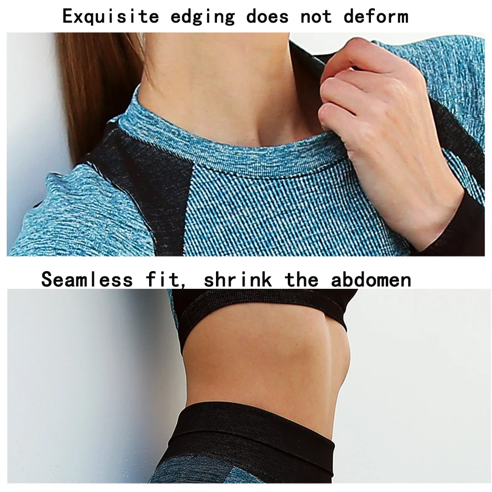Gym Set Workout Clothes for Women Flawless Knit Mesh Long sleeve Compression Crop Tops Seamless Leggings Yoga Set Gym Clothing