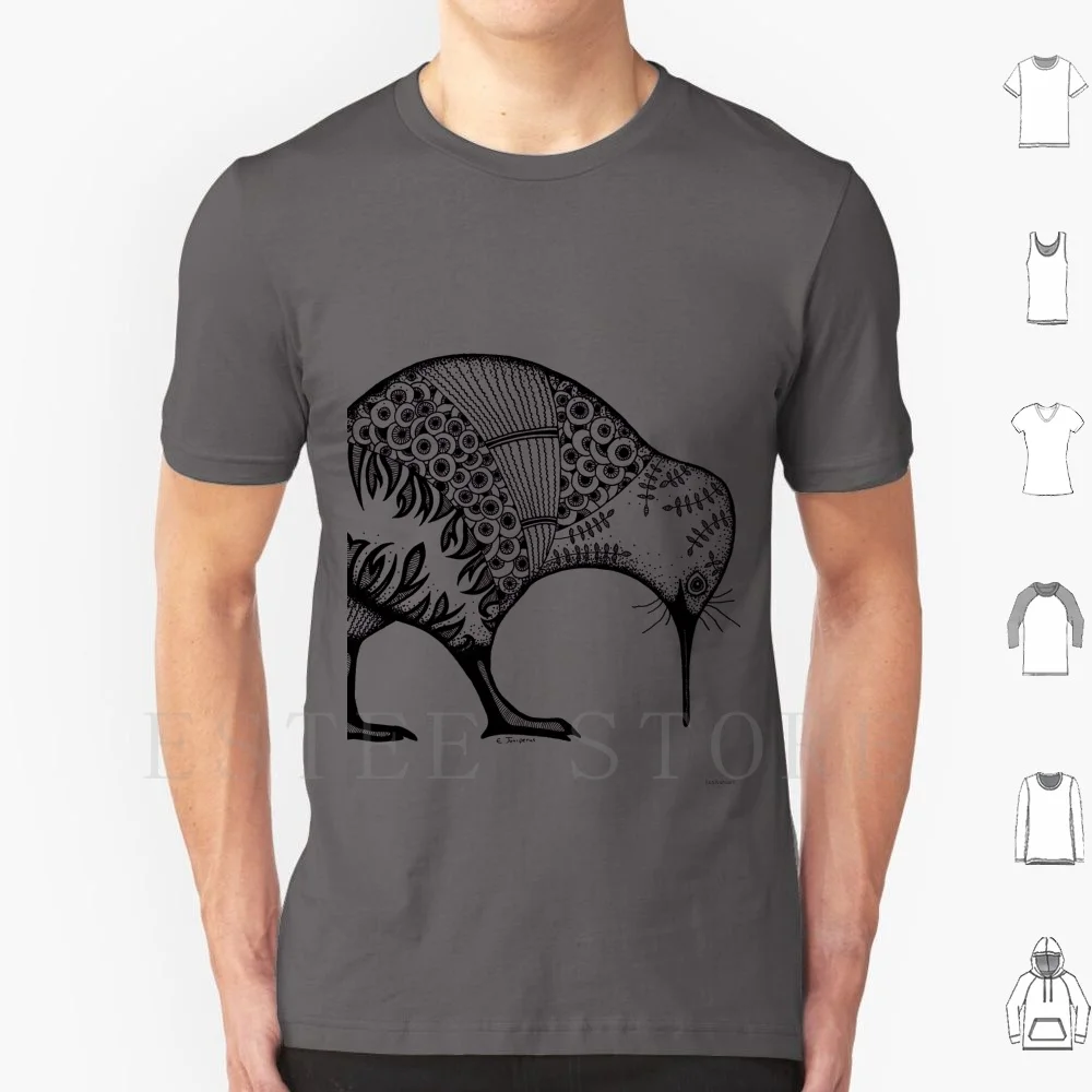 Kiwi. Black And White Animal Art. T Shirt Cotton Men DIY Print Kiwi New Zealand Bird Black And White Nursery Zentangle