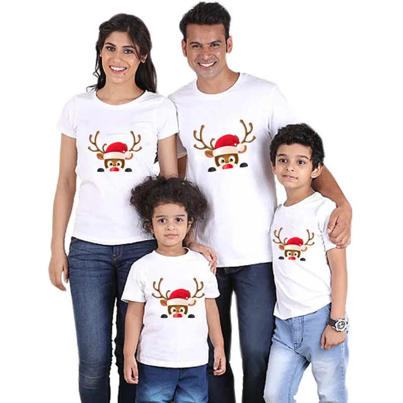 1PC Christmas Reindeer Family Matching Tshirt Mommy Daddy Daughter Son Funny Match T-shirt Clothes Mom Dad Kids Baby Outfit