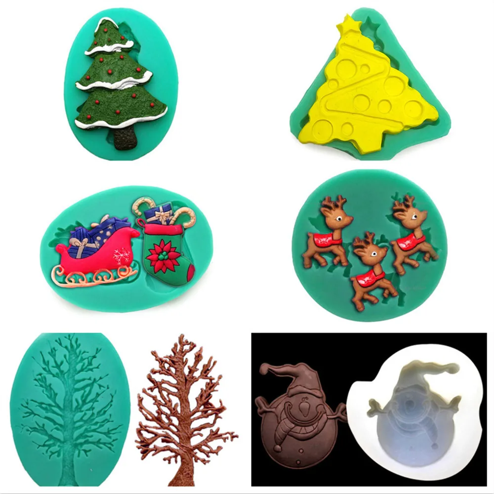 Christmas Series 15 Model Fondant Silicone Mold Cake Decorating Tools Chocolate Biscuit Dessert Sugar Crafts Baking Mould