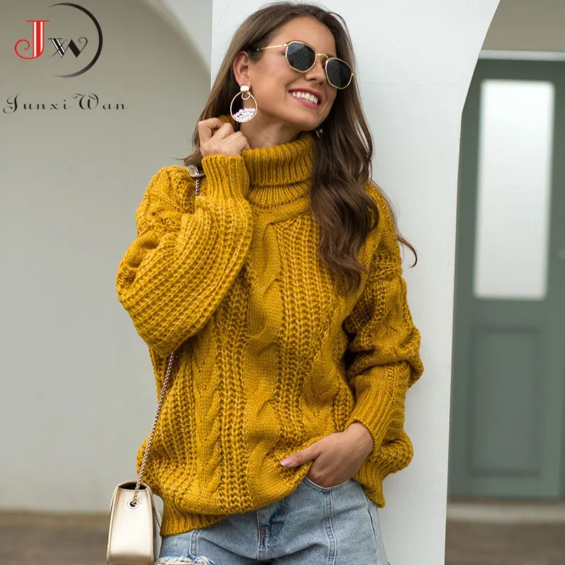 Women Oversized Sweater Loose Autumn Winter Turtleneck Elegant Knitted Warm Pullovers Fashion Solid Tops Knitwear Jumper