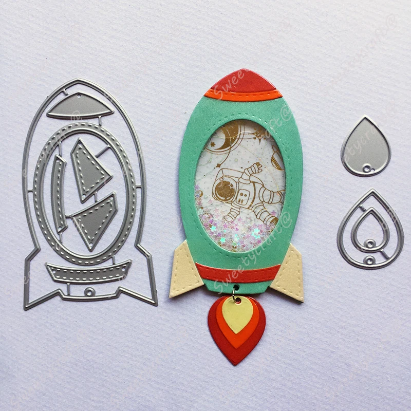 2024 New Design Metal Cutting Dies Space Rocket Shaking Frame Dies Scrapbooking Stamps Stencil Die Cut Craft Album Card Making