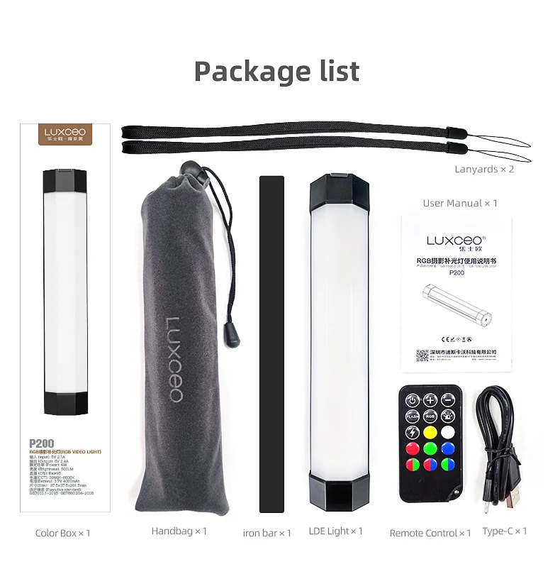 Luxboss P200 RGB ضوء عصا أنبوب مقاوم للماء يده LED PavoTube لينة الإضاءة الهاتف المحمول APP التحكم عن بعد VS nanlite 6C