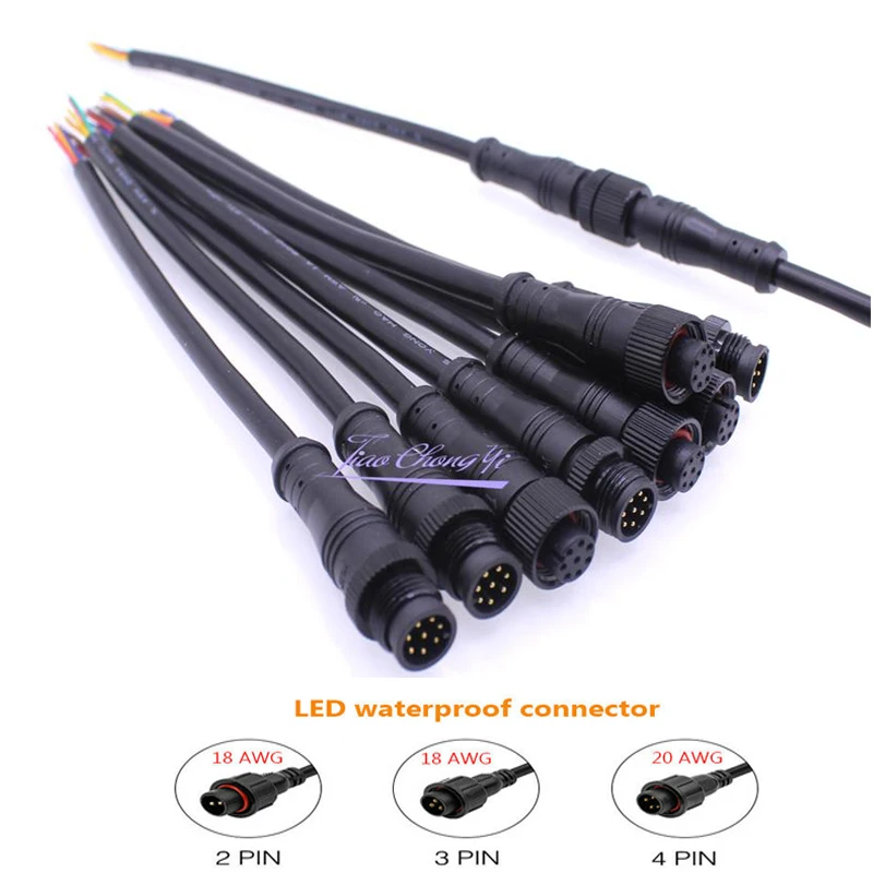 

2pin/3pin 18AWG 4pin 20 AWG 5/6pin 22AWG 8pin Black Color Male & Female waterproof Connector For LED strip Applicable 0.75mm sq