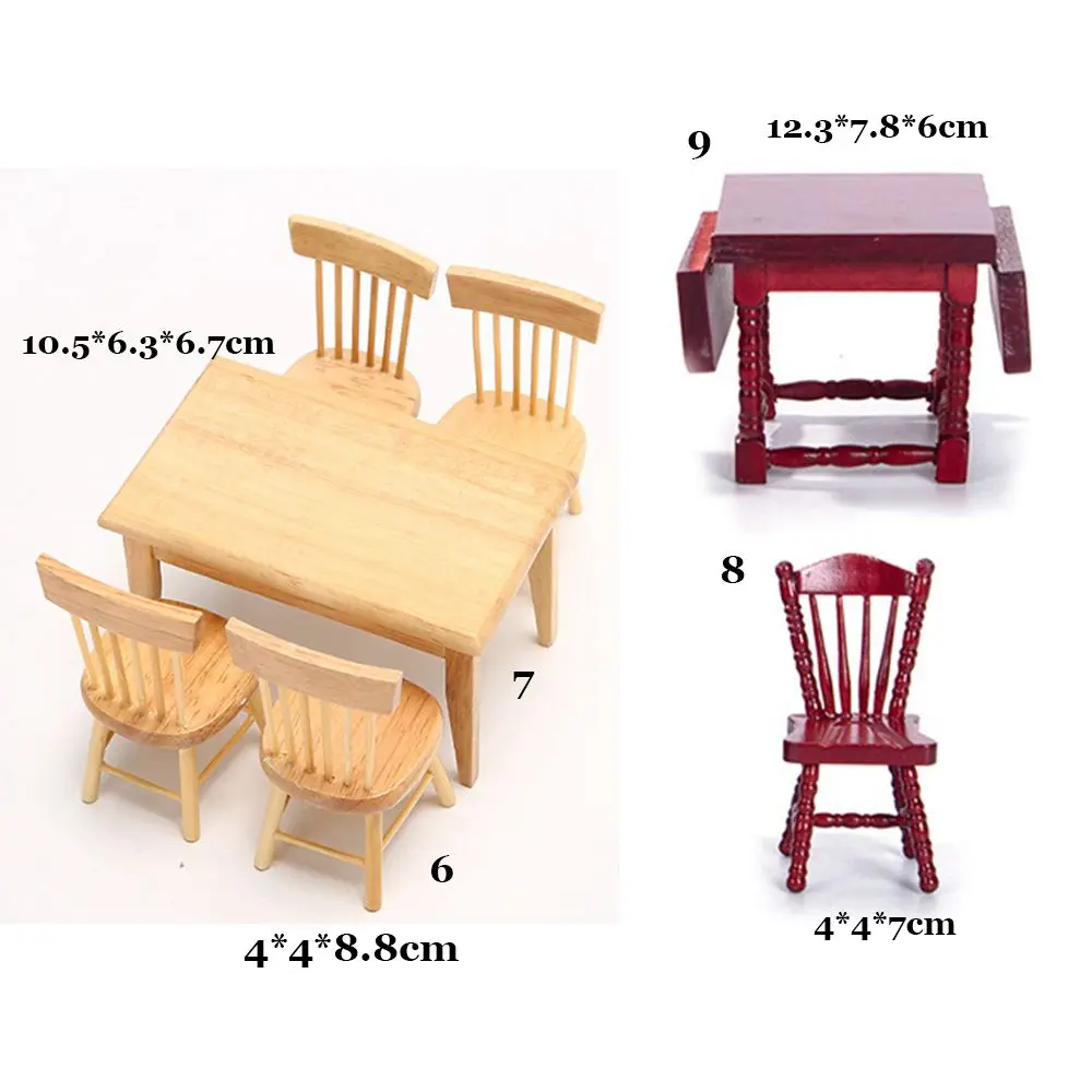 1:12 미니 나무 테이블, 인형의 집 DIY 장식 미니 장면 테이블과 의자 모델 테이블, 가구 장난감, 인형의 집 테이블