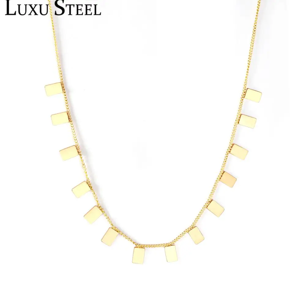 LUXUSTEEL Stainless Steel Geometry Rectangle Necklace Colloars 2022 Golden Color Women Girl Link Chains Necklace Party Gift