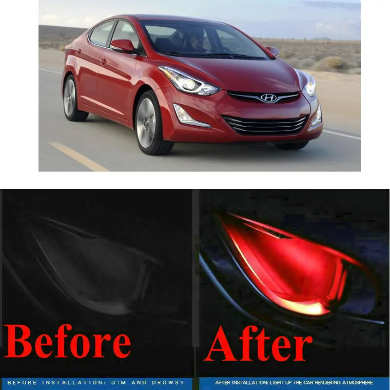 

4pc CF style stickers on cars interior inside door handle atmosphere lamp for hyundai Elantra Genesis Getz Grandeur i10 i20